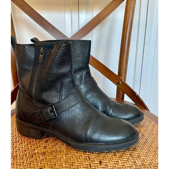 Nine West Hanzil pebbled black leather combat moto boots size 6 - Picture 3 of 8